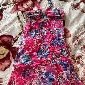 Y2K Floral Pink and Blue Halter Dress